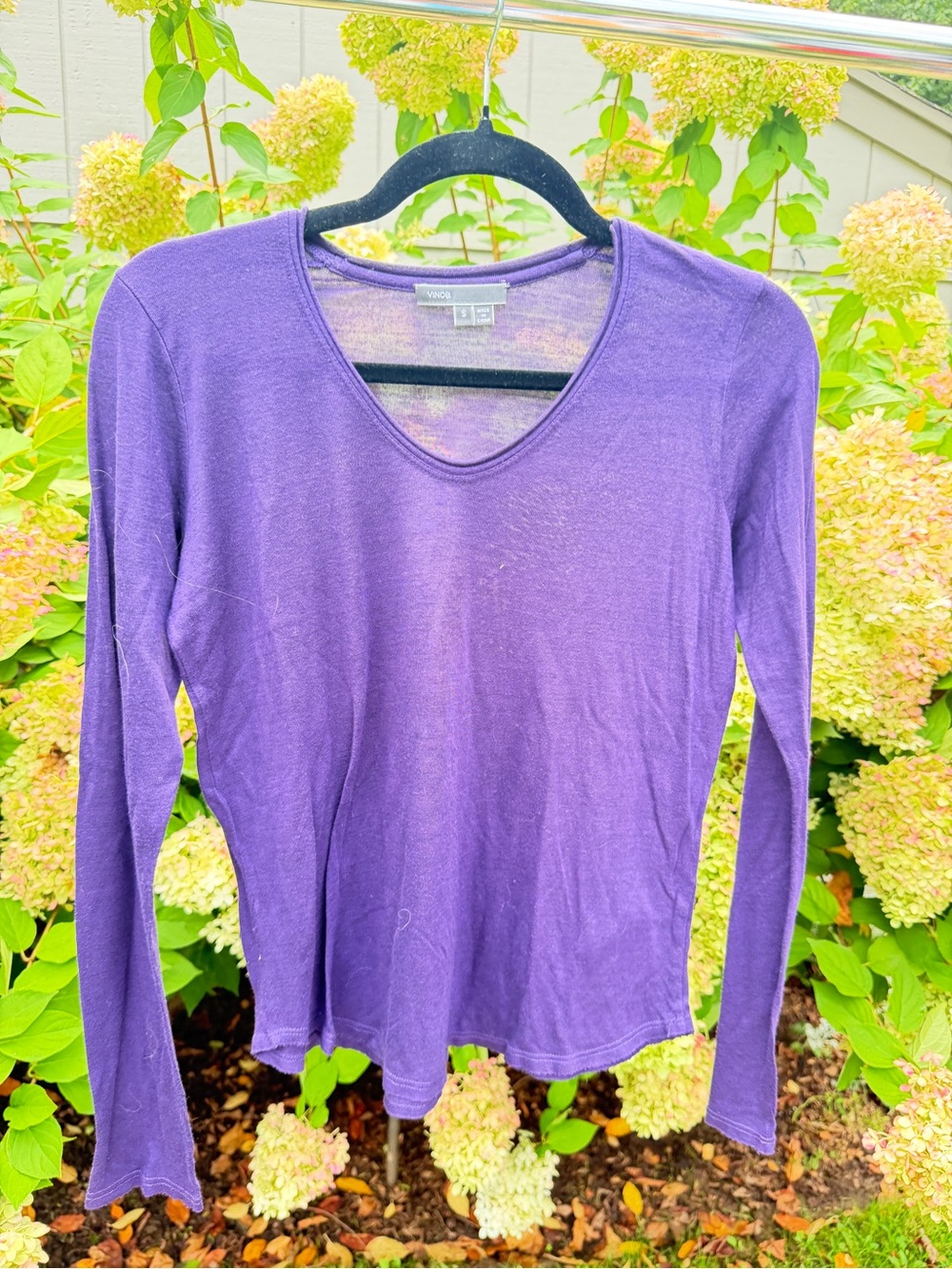 Vince Purple V-Neck Long Sleeve Top